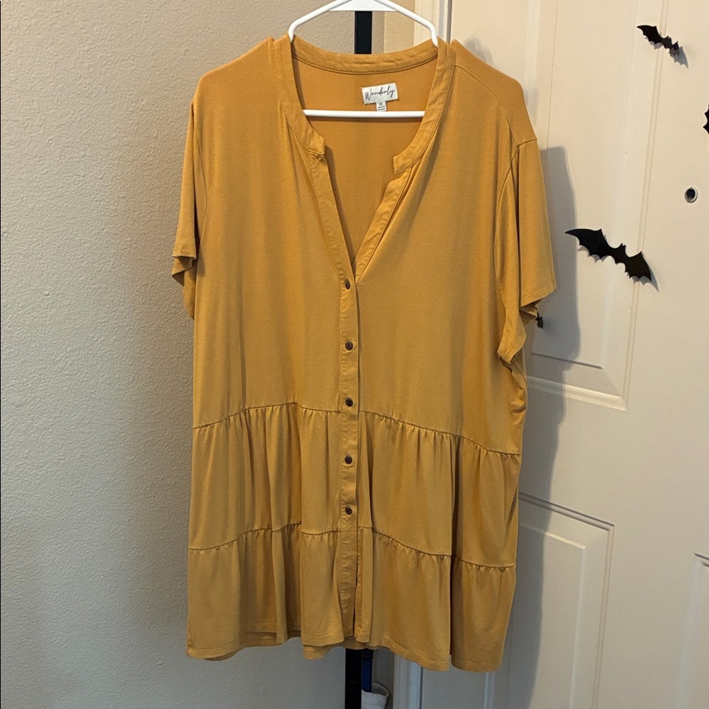 Wonderly Mustard Button-Down Tiered Shirt NWOT